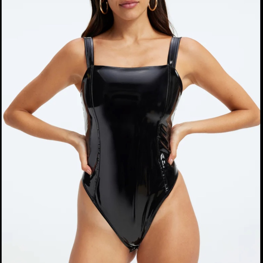 Good American Faux Leather Bodysuit size 0 NWT
